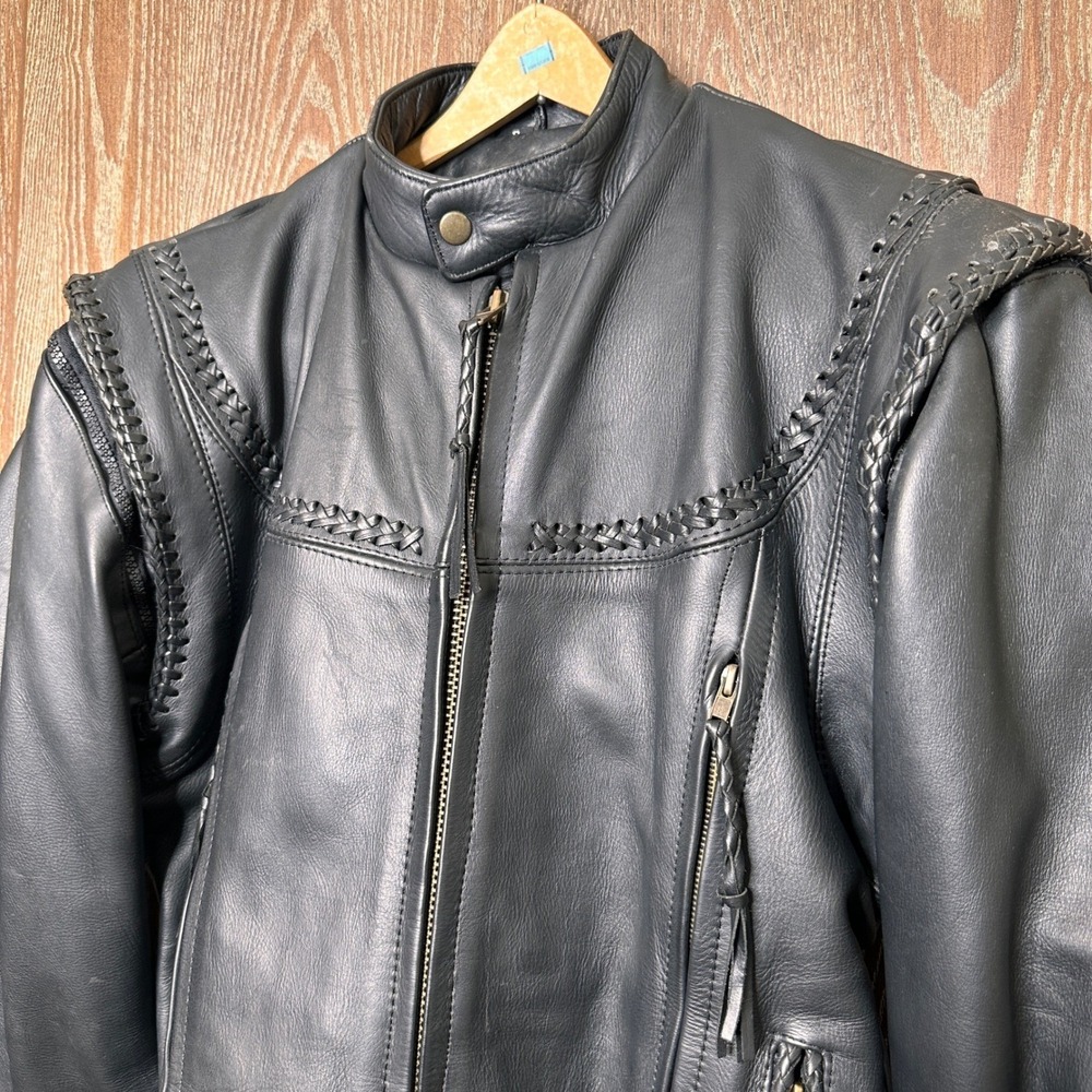 VTG NOS Western Cowboy Woven Trim Black Leather Bikercore Mens Small Streetwear - Picture 2 of 16
